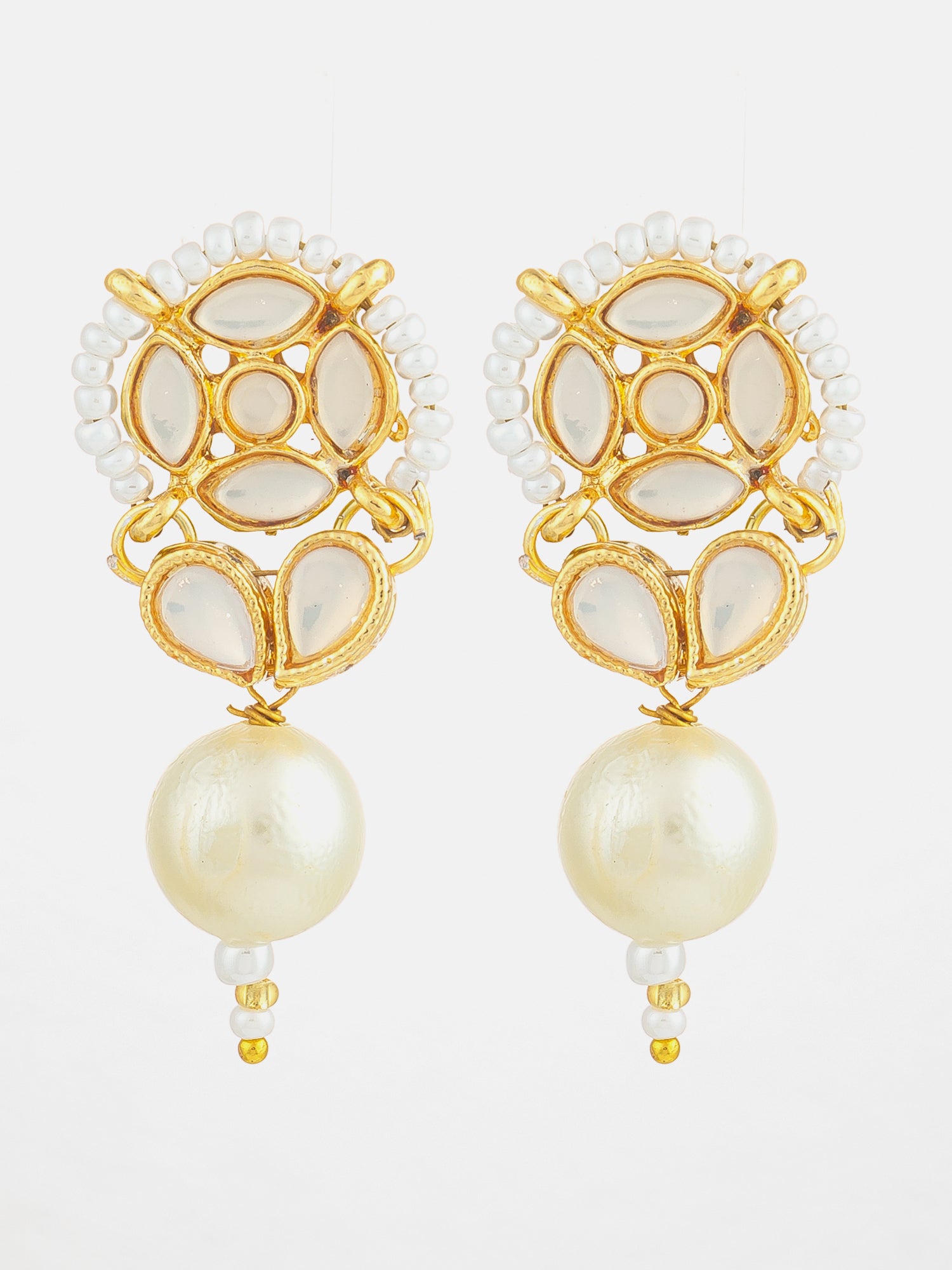 Aadita White Kundan Pearl Drop Earrings