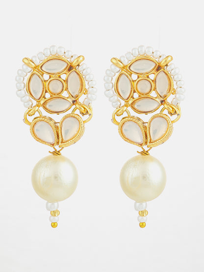 Aadita White Kundan Pearl Drop Earrings