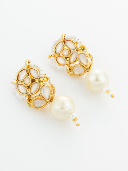 Aadita White Kundan Pearl Drop Earrings
