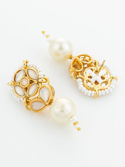 Aadita White Kundan Pearl Drop Earrings