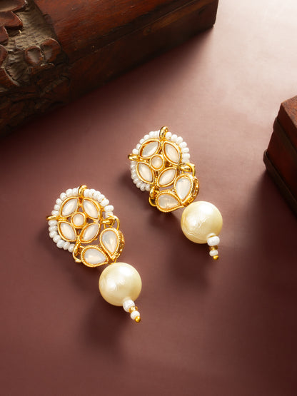 Aadita White Kundan Pearl Drop Earrings