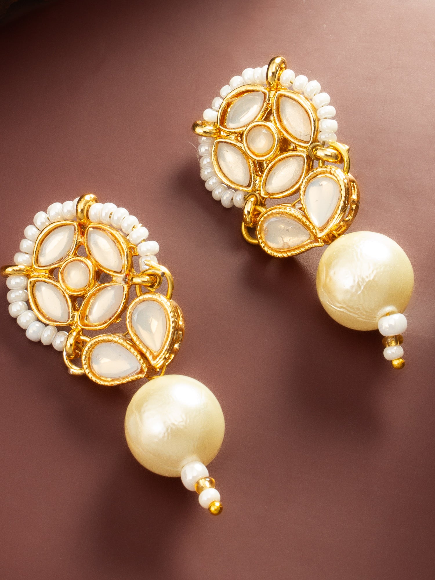 Aadita White Kundan Pearl Drop Earrings