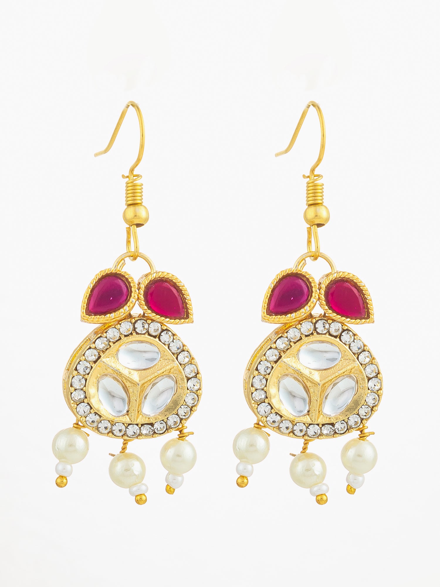 Aadita Red Kundan Pearl Earrings