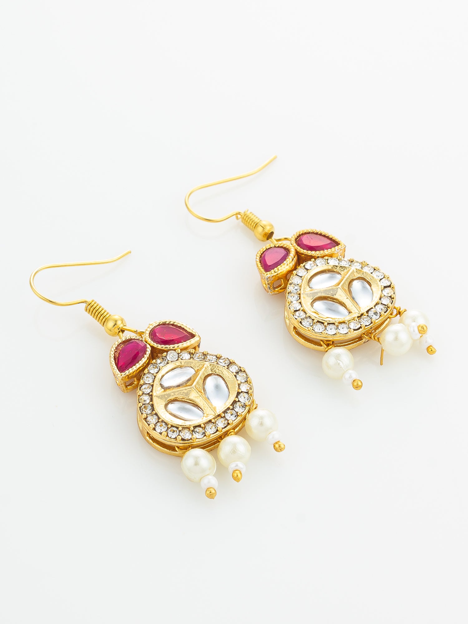 Aadita Red Kundan Pearl Earrings