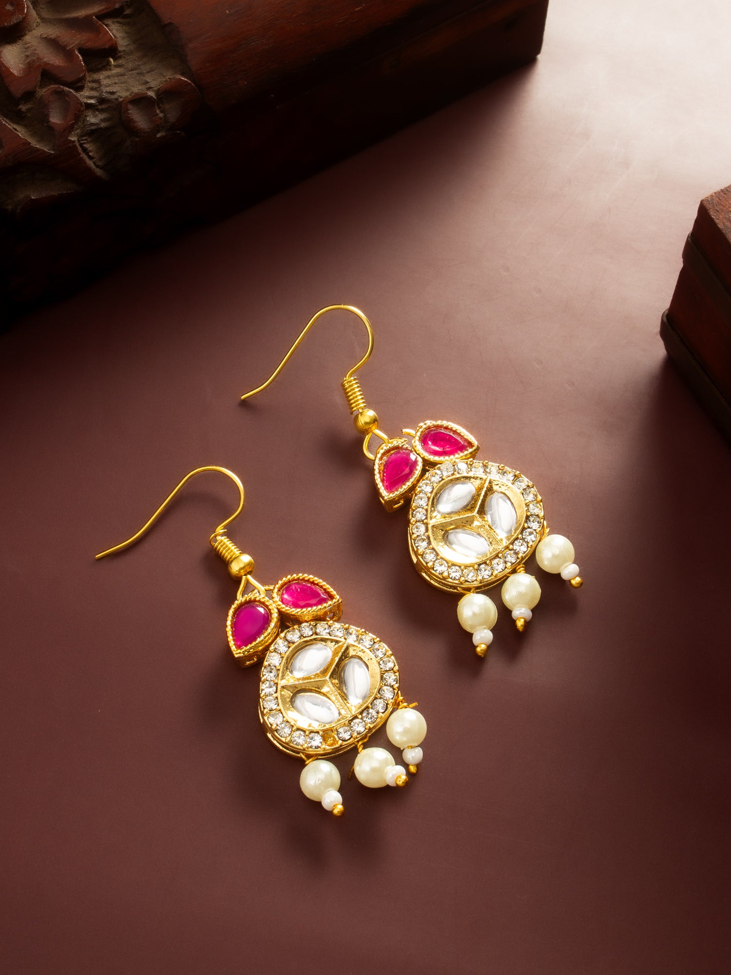 Aadita Red Kundan Pearl Earrings