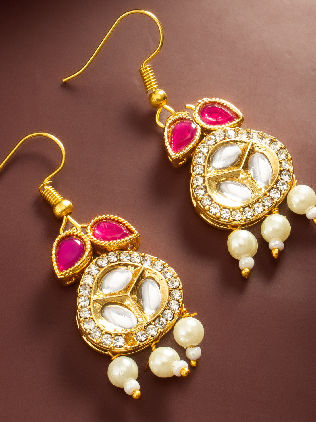 Aadita Red Kundan Pearl Earrings