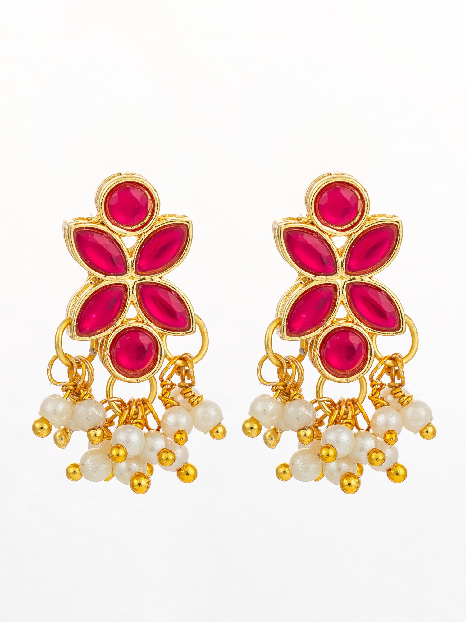 Aadita Premium Gold Plated Pink Kundan and Pearl Earrings