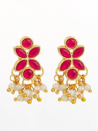 Aadita Premium Gold Plated Pink Kundan and Pearl Earrings