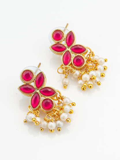 Aadita Premium Gold Plated Pink Kundan and Pearl Earrings