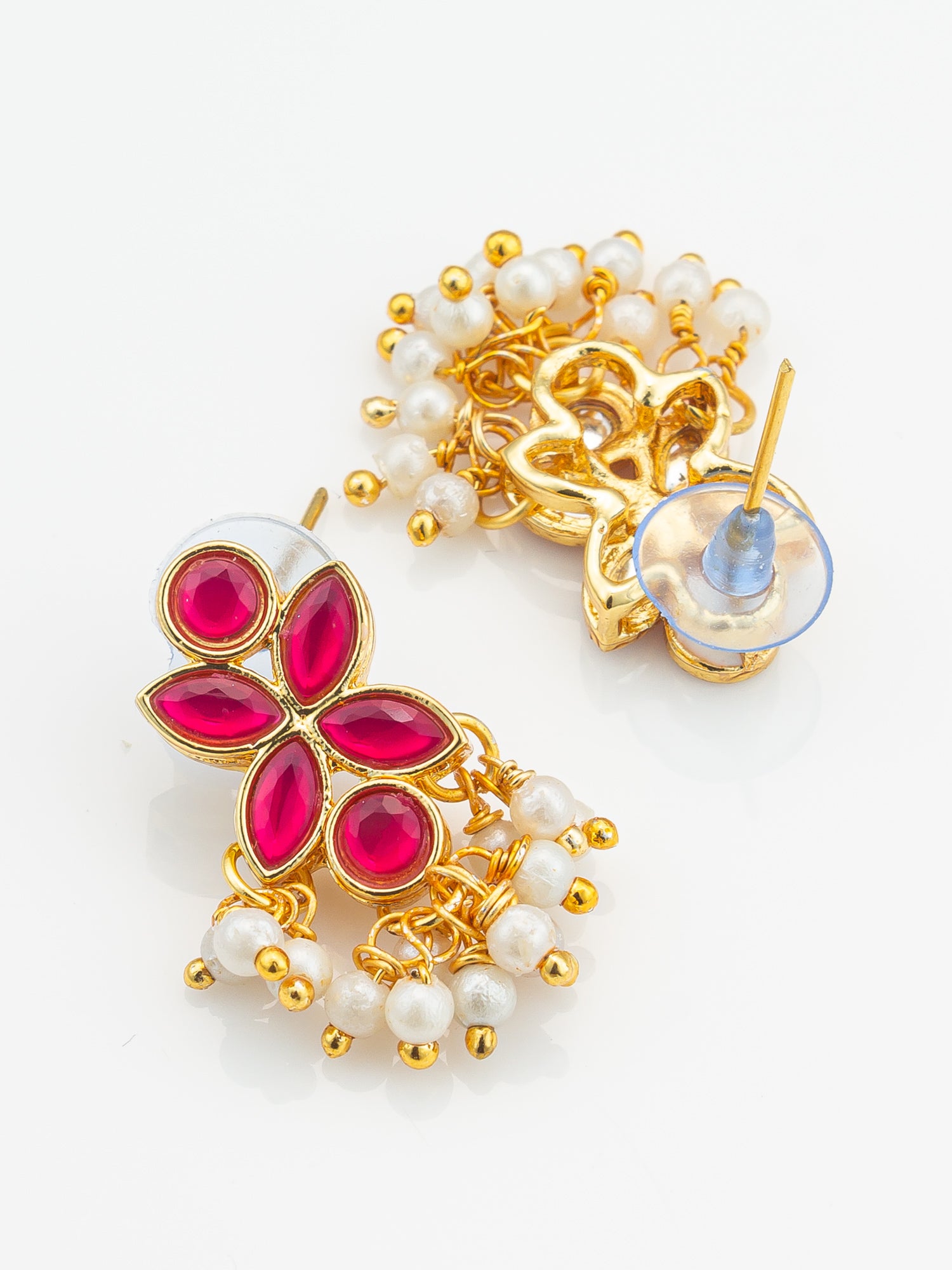 Aadita Premium Gold Plated Pink Kundan and Pearl Earrings