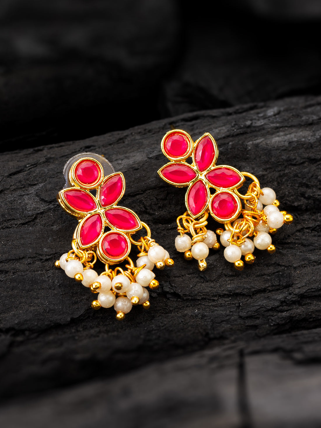 Aadita Premium Gold Plated Pink Kundan and Pearl Earrings