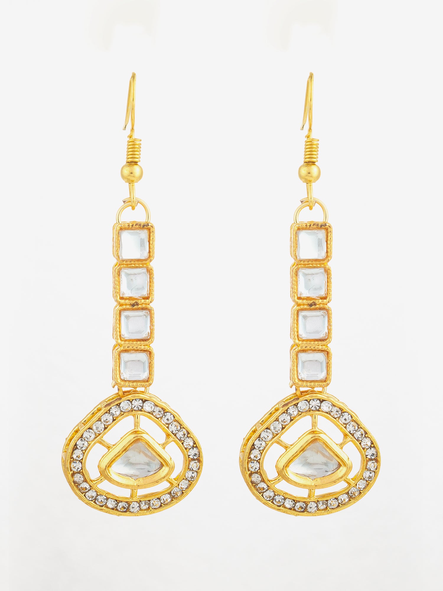 Aadita Gold Plated Kundan Square Drop Earrings