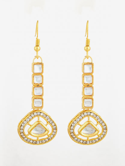 Aadita Gold Plated Kundan Square Drop Earrings