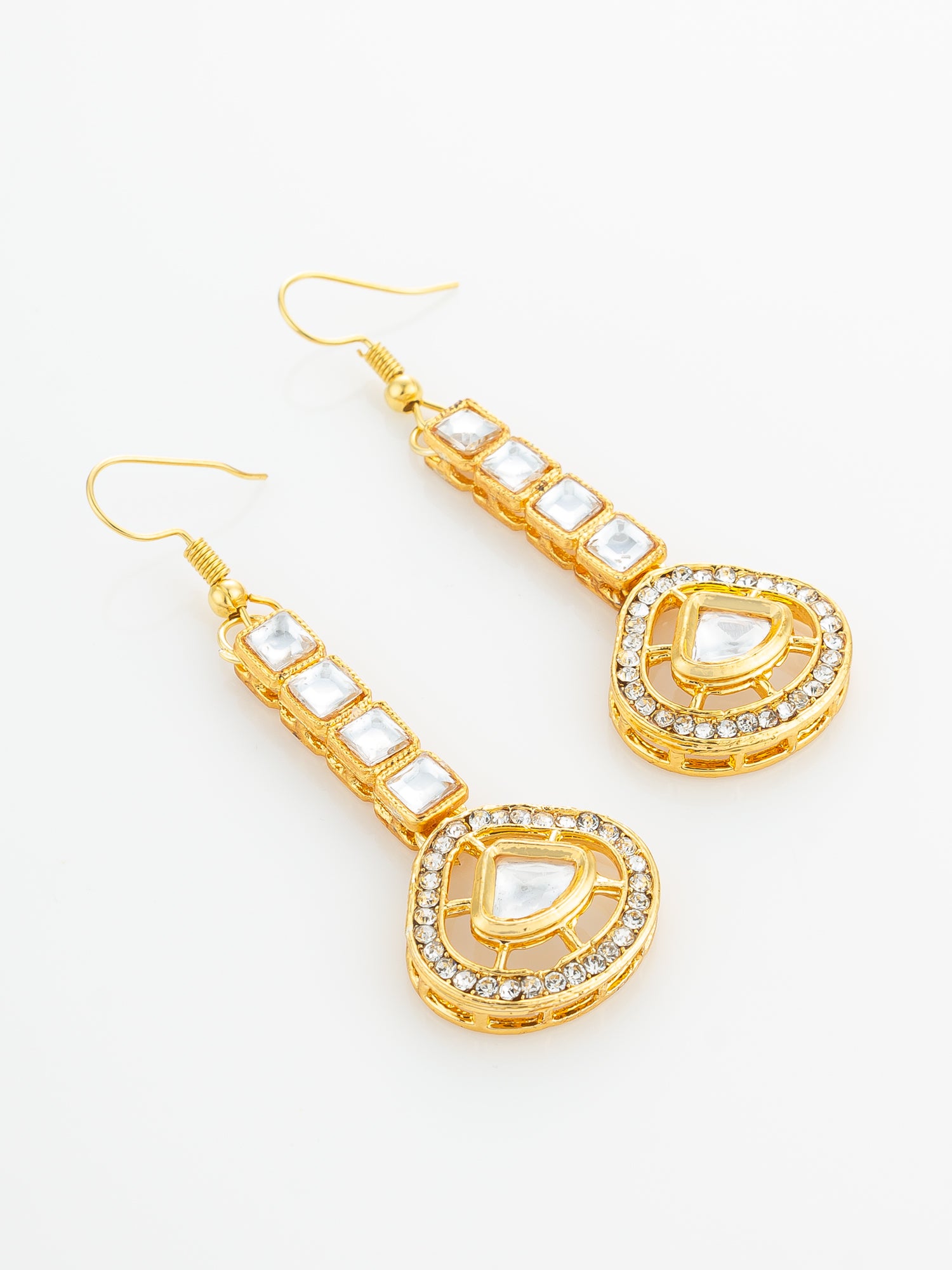 Aadita Gold Plated Kundan Square Drop Earrings