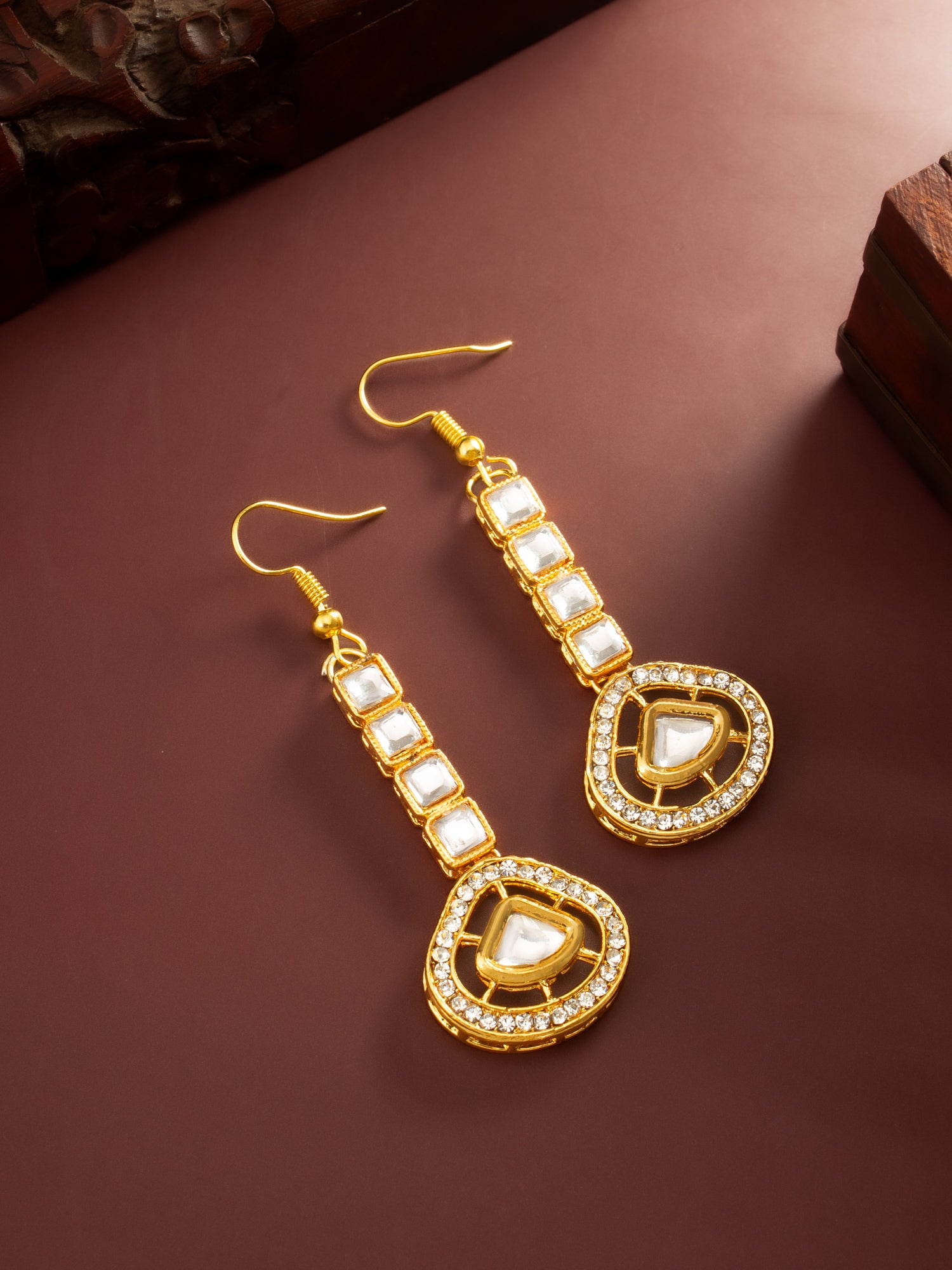 Aadita Gold Plated Kundan Square Drop Earrings