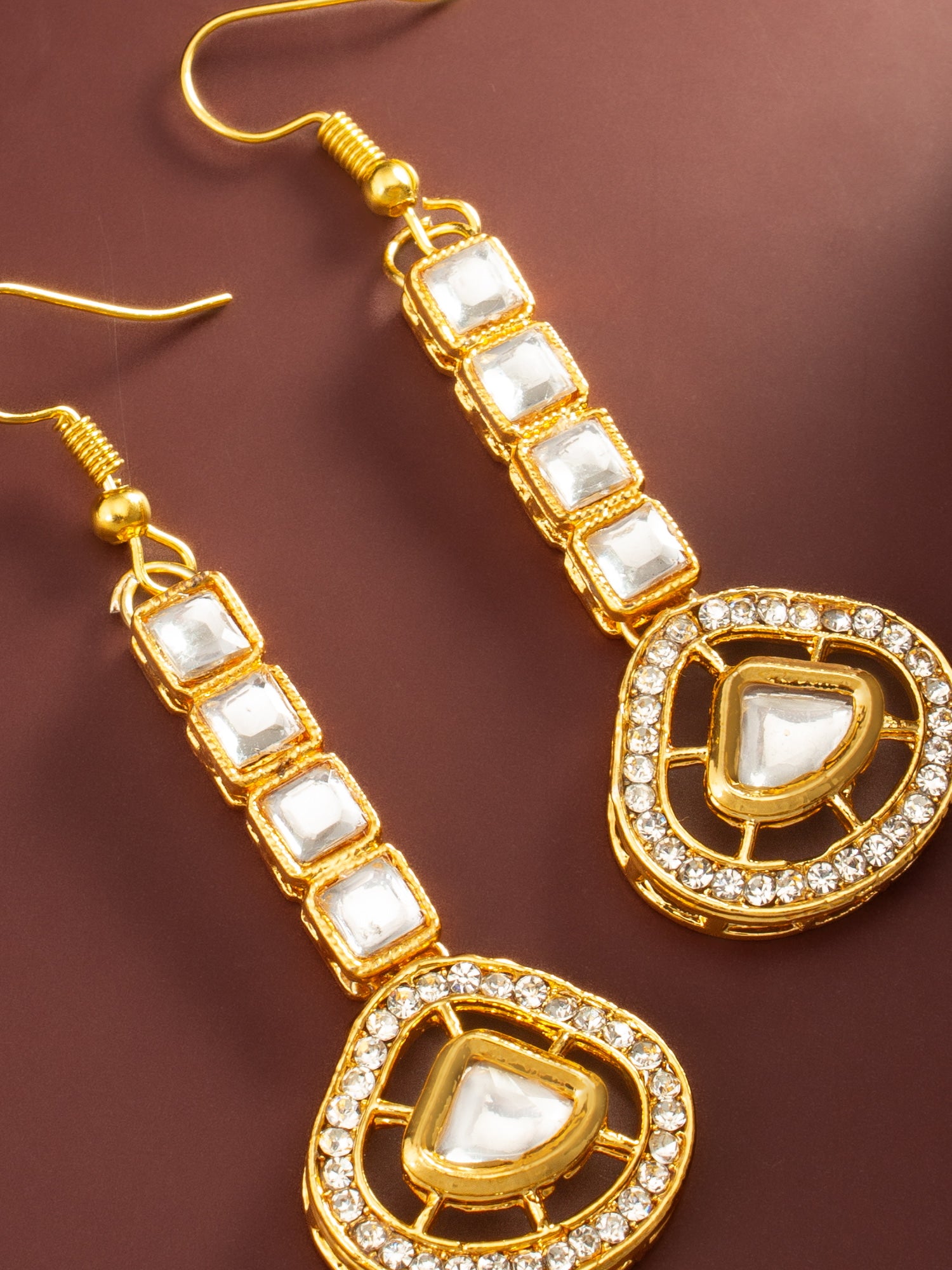Aadita Gold Plated Kundan Square Drop Earrings