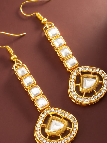 Aadita Gold Plated Kundan Square Drop Earrings