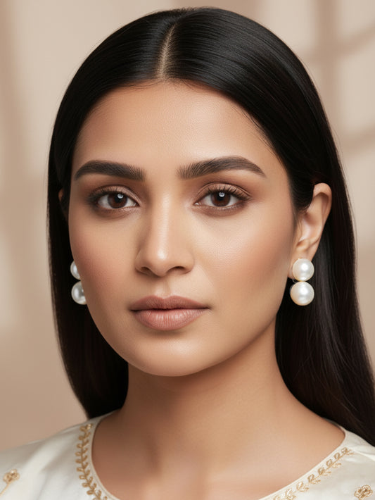 Aadita Gold Plated White Pearl Stud Earrings