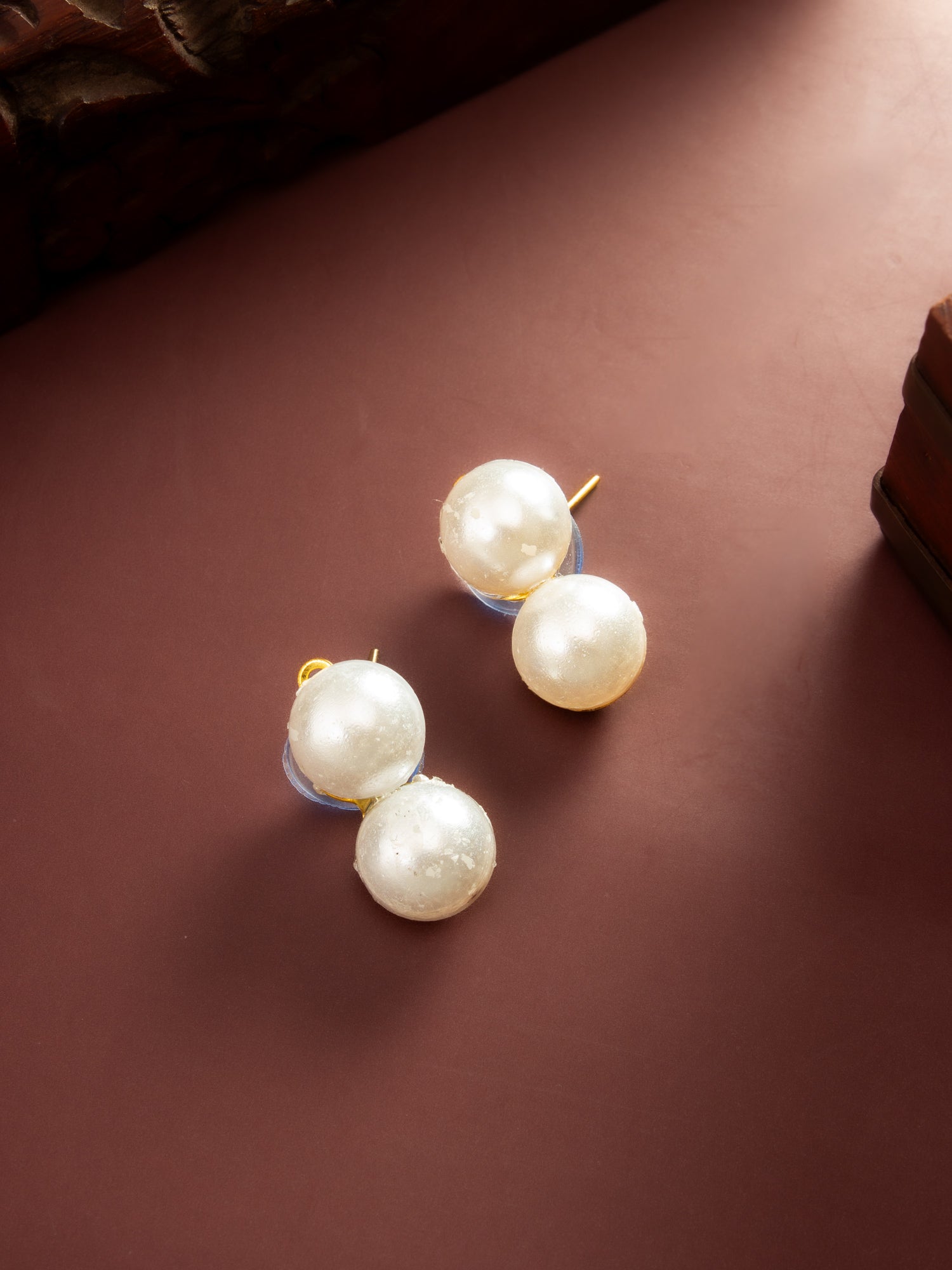 Aadita Gold Plated White Pearl Stud Earrings