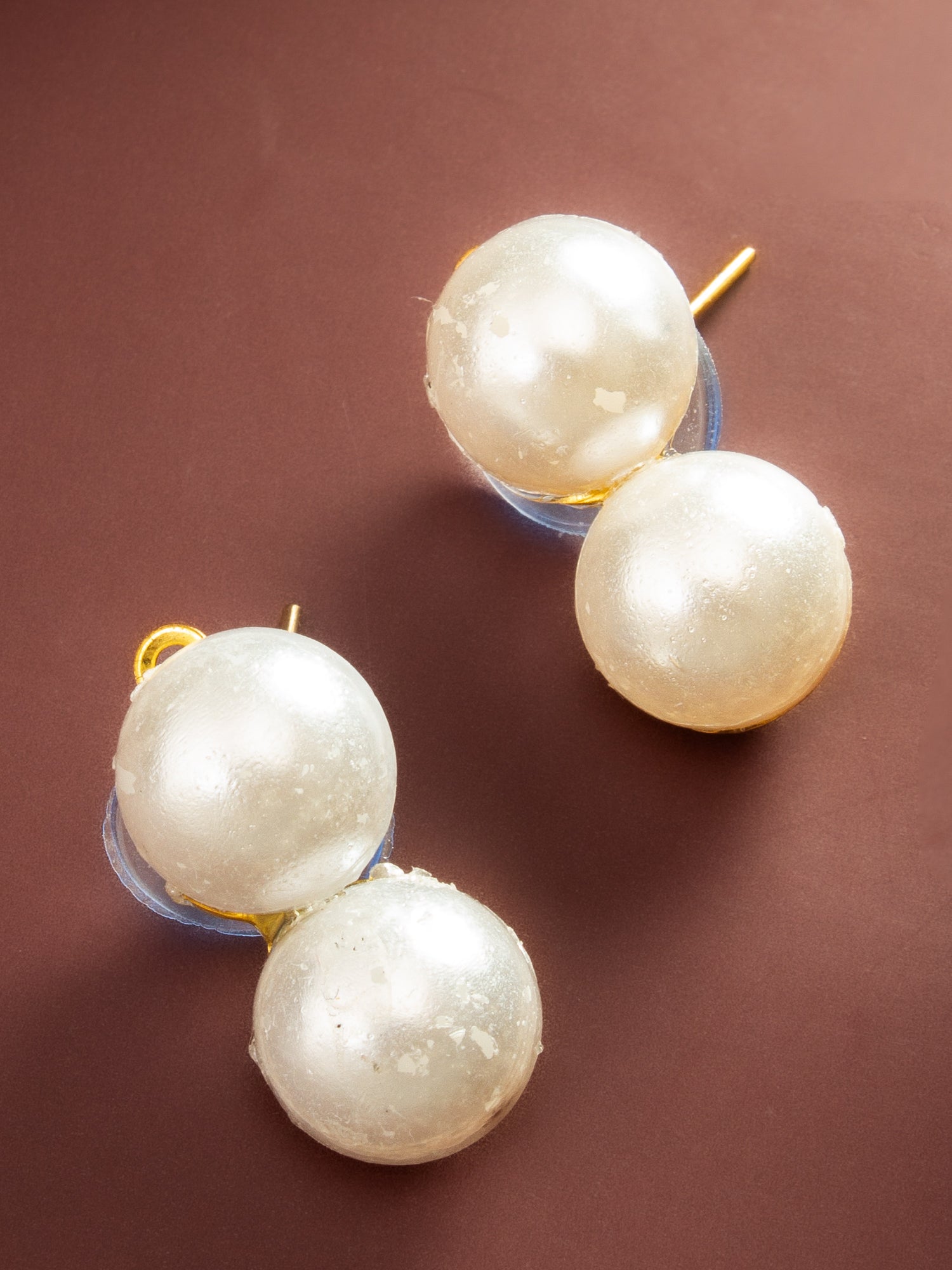 Aadita Gold Plated White Pearl Stud Earrings