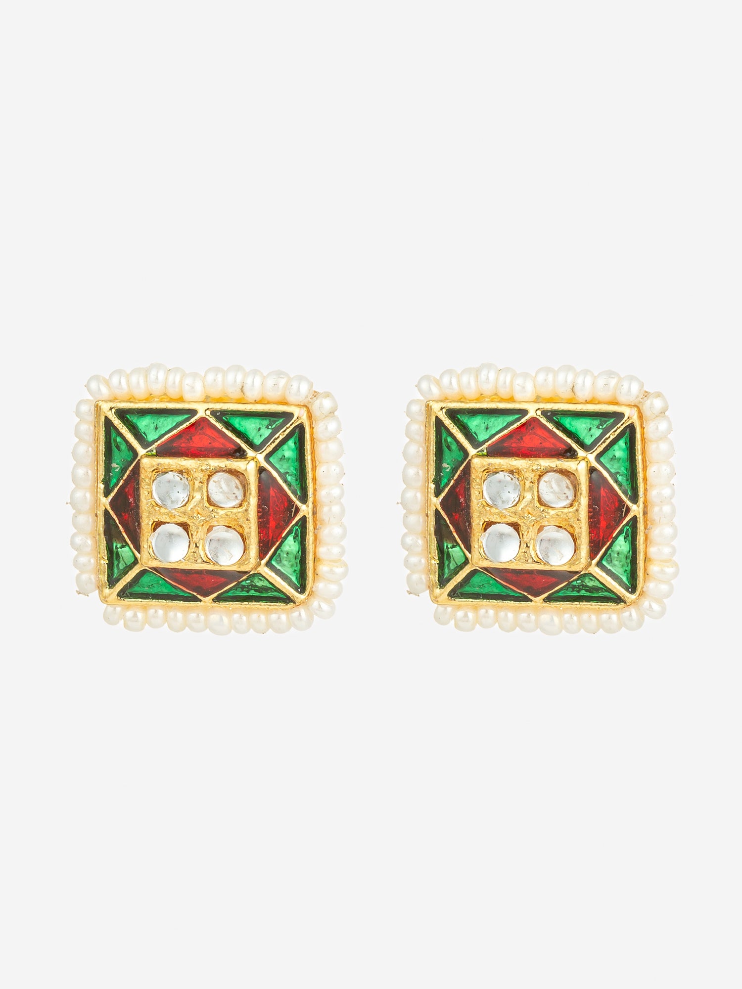 Aadita Gold Plated Geometric Pearl Border Stud Earrings