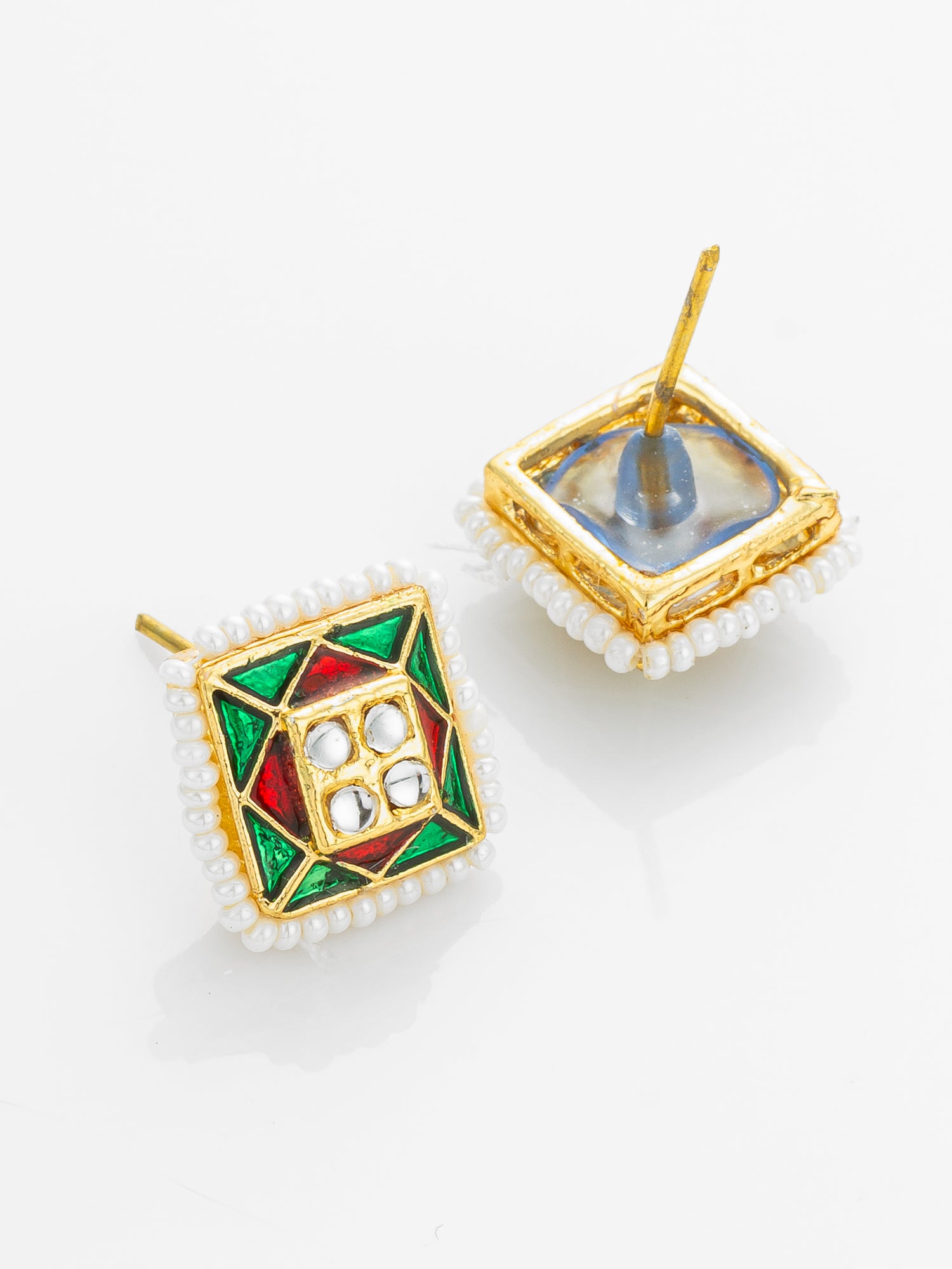 Aadita Gold Plated Geometric Pearl Border Stud Earrings