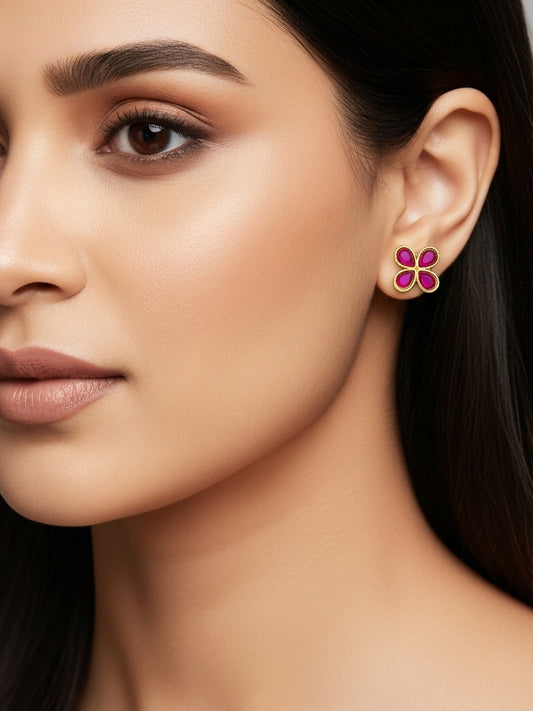 Aadita Elegant Gold Plated Pink Clover Stud Earrings