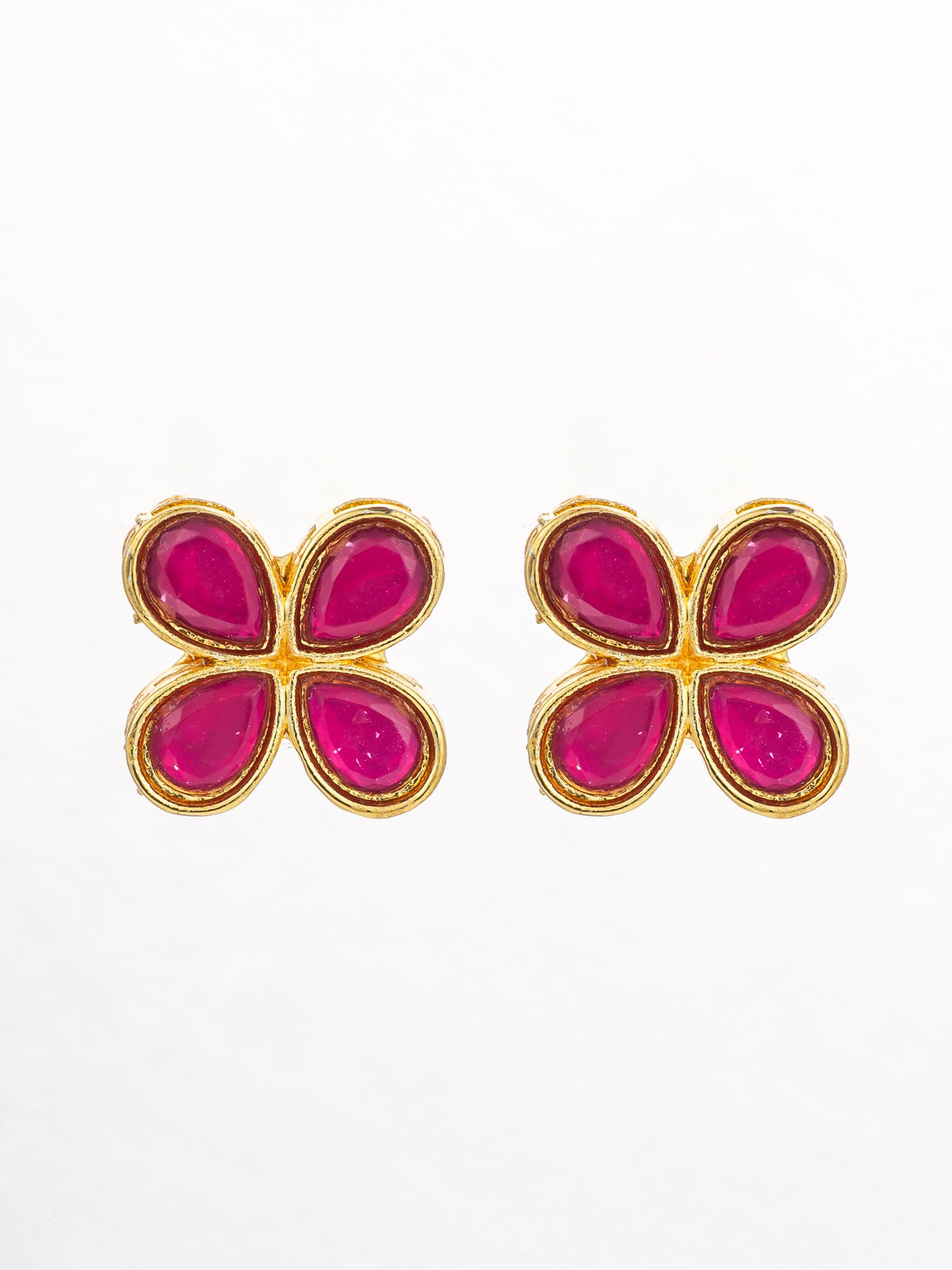 Aadita Elegant Gold Plated Pink Clover Stud Earrings