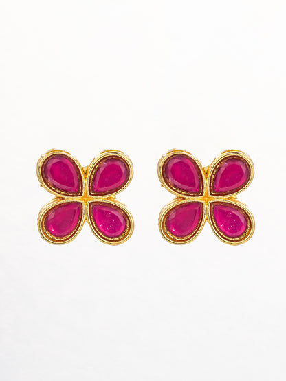 Aadita Elegant Gold Plated Pink Clover Stud Earrings