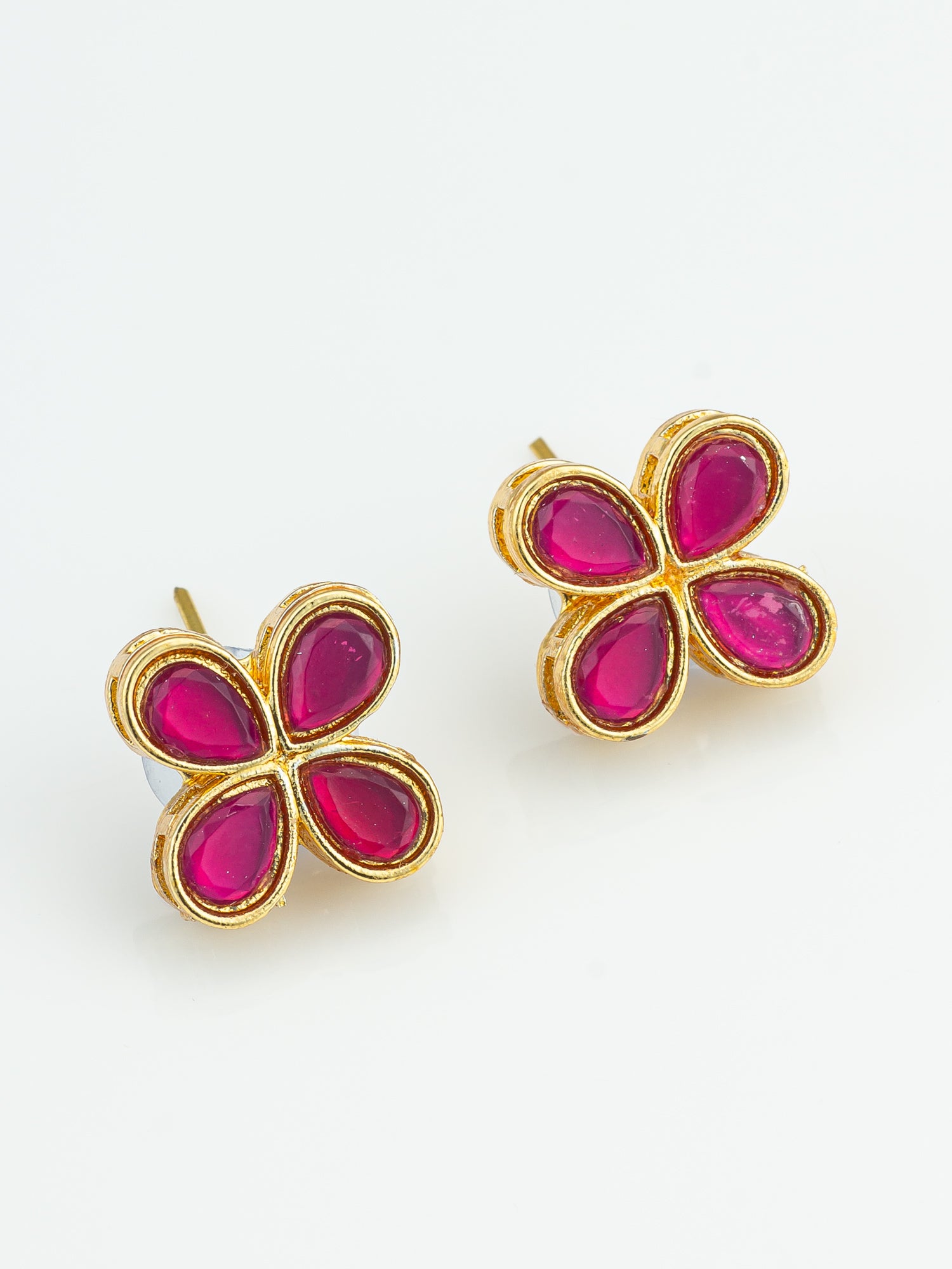 Aadita Elegant Gold Plated Pink Clover Stud Earrings