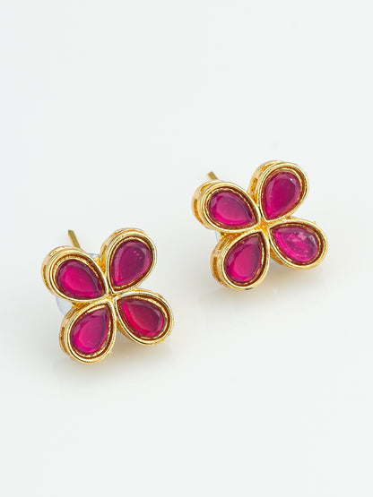 Aadita Elegant Gold Plated Pink Clover Stud Earrings