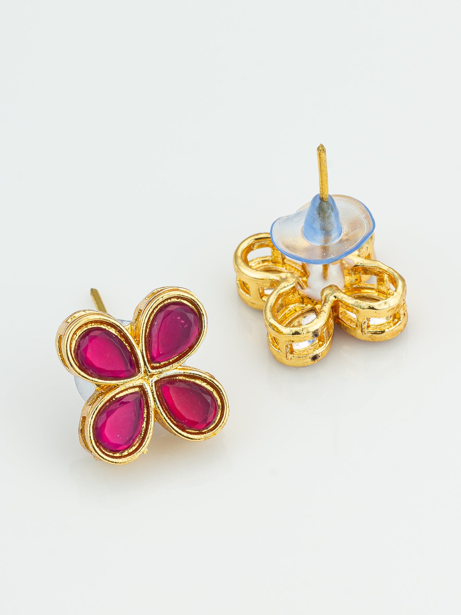 Aadita Elegant Gold Plated Pink Clover Stud Earrings