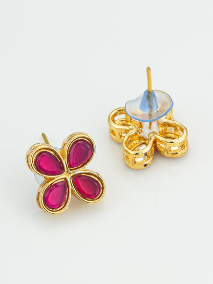 Aadita Elegant Gold Plated Pink Clover Stud Earrings