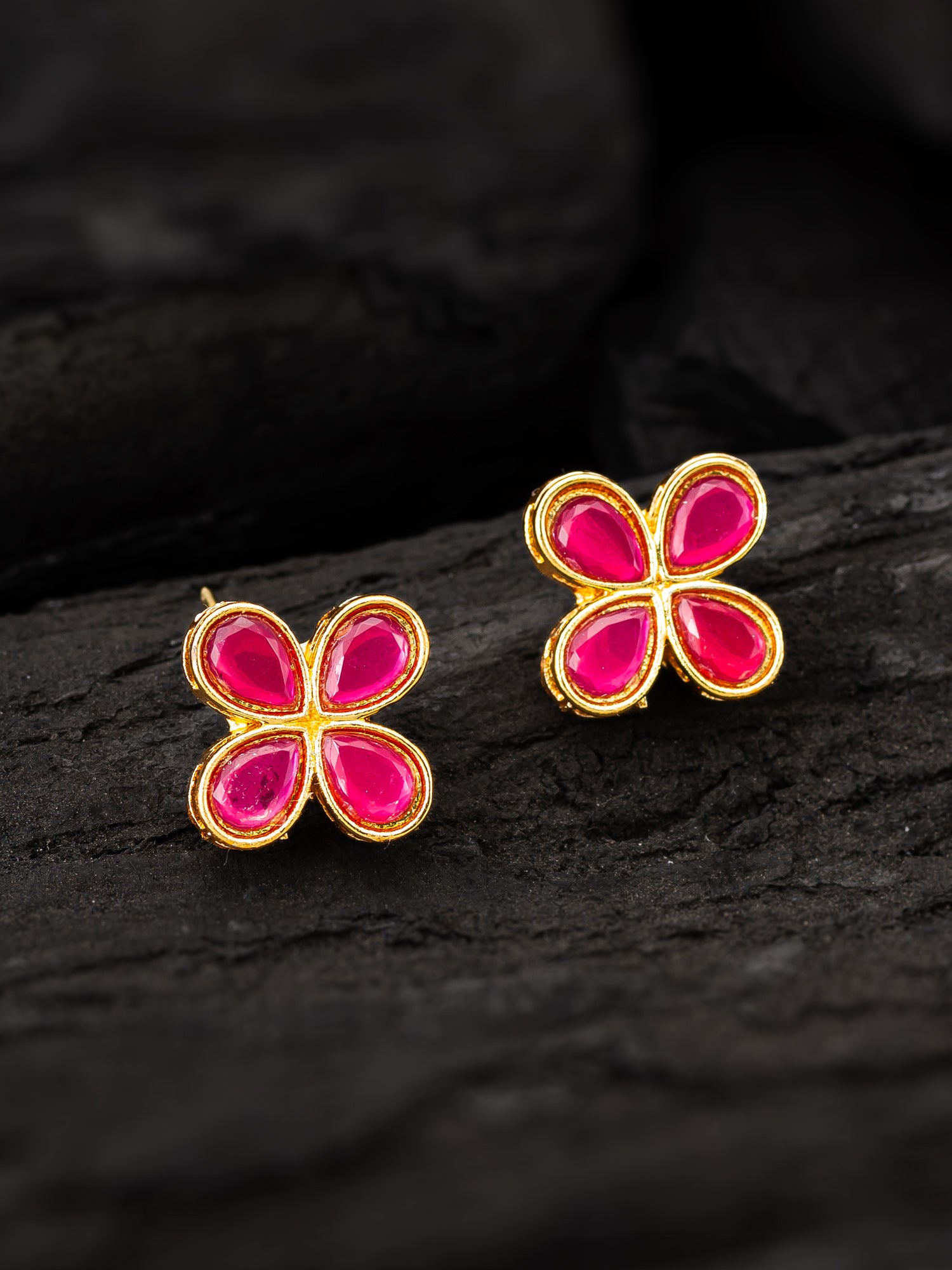 Aadita Elegant Gold Plated Pink Clover Stud Earrings