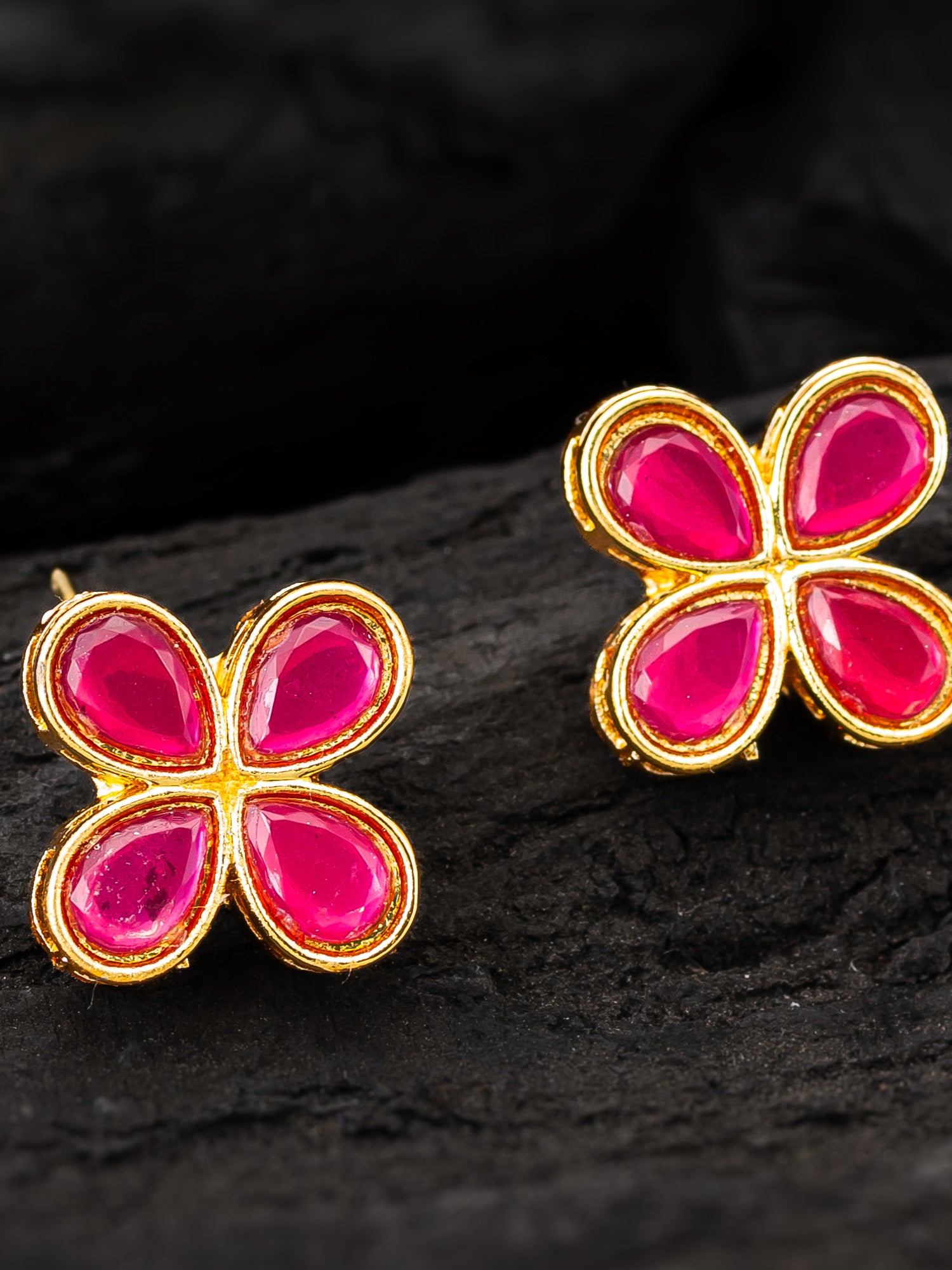 Aadita Elegant Gold Plated Pink Clover Stud Earrings