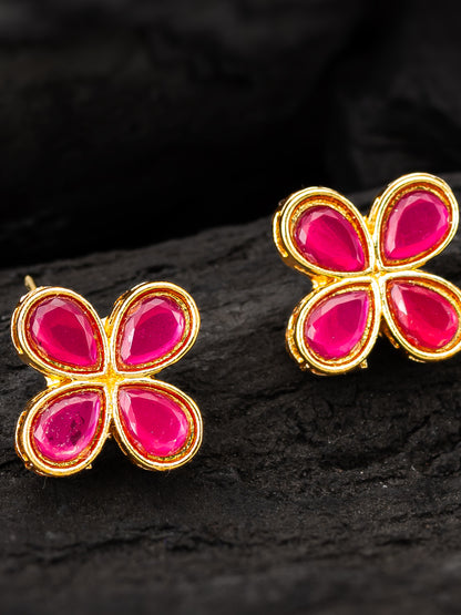 Aadita Elegant Gold Plated Pink Clover Stud Earrings