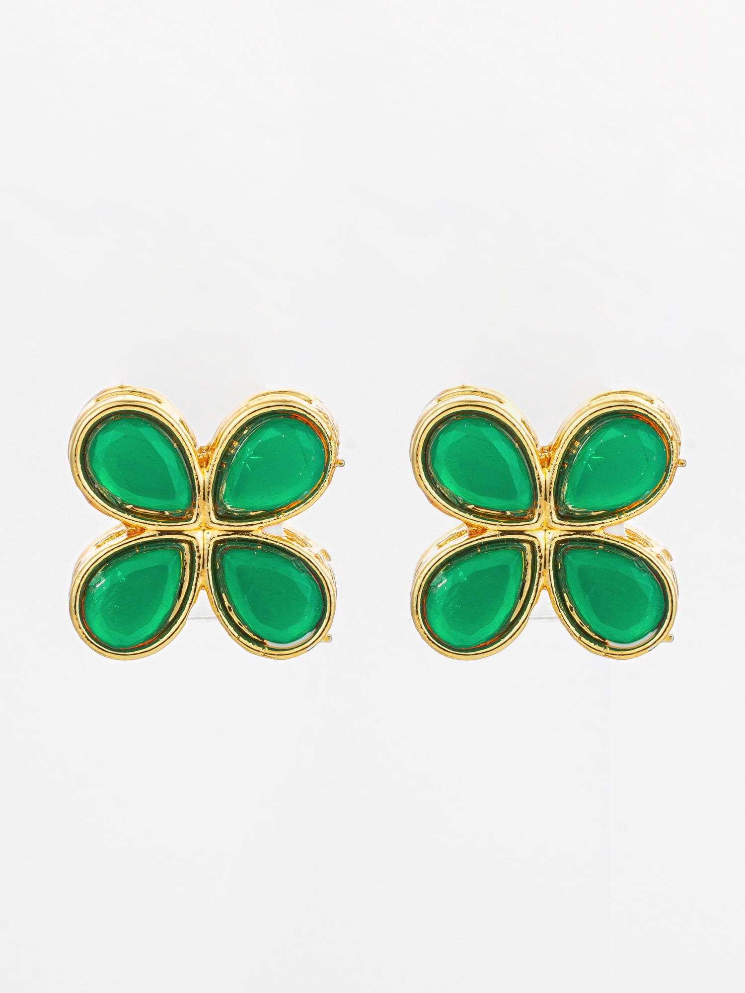 Aadita Floral Green Stone Gold Plated Stud Earrings