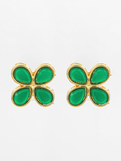Aadita Floral Green Stone Gold Plated Stud Earrings