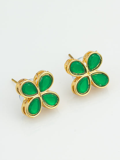 Aadita Floral Green Stone Gold Plated Stud Earrings