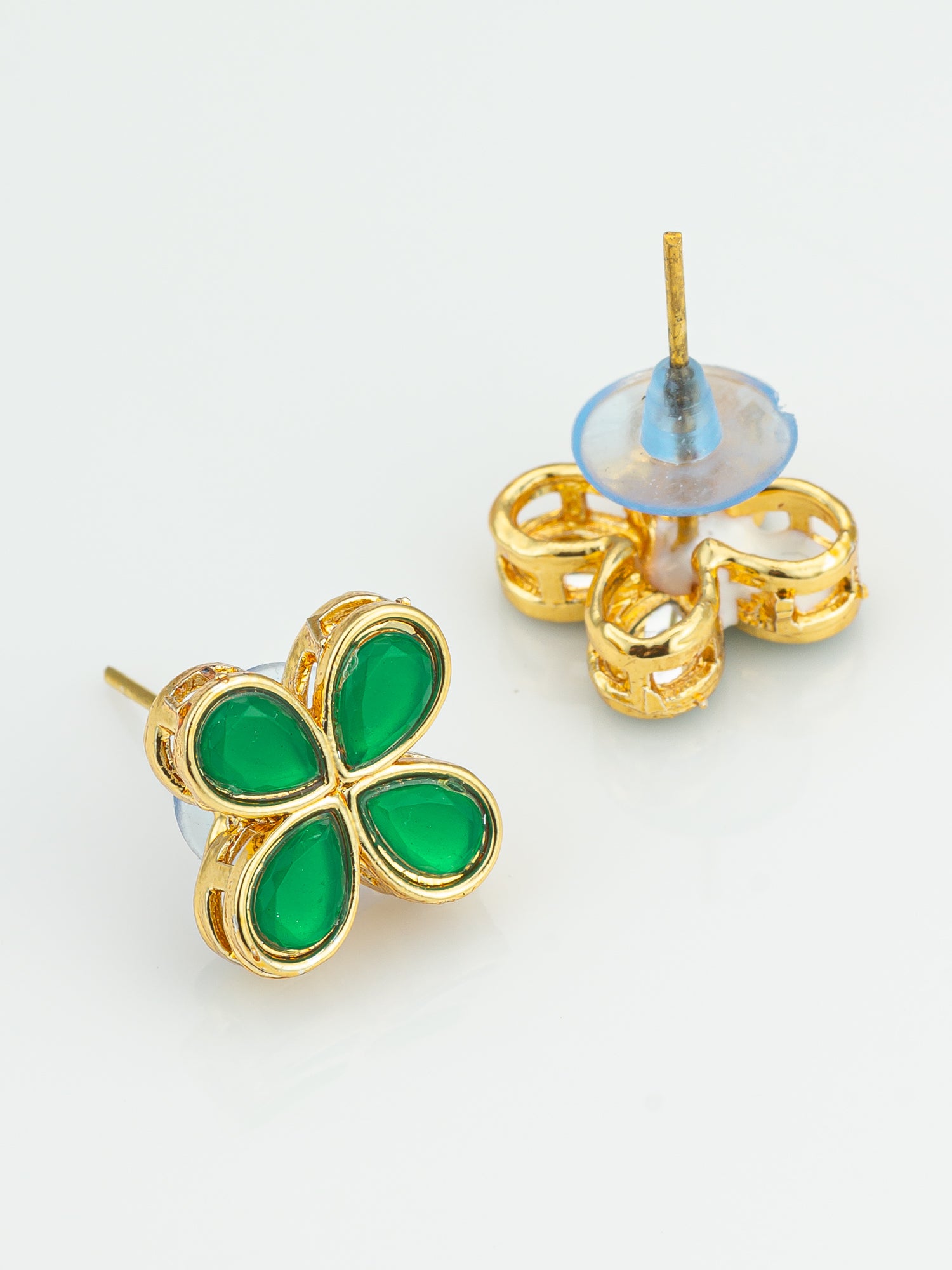 Aadita Floral Green Stone Gold Plated Stud Earrings