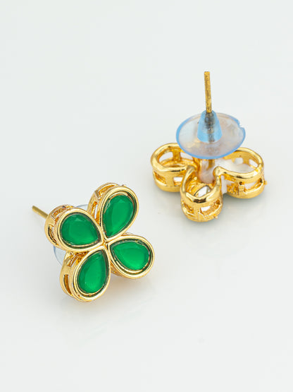 Aadita Floral Green Stone Gold Plated Stud Earrings