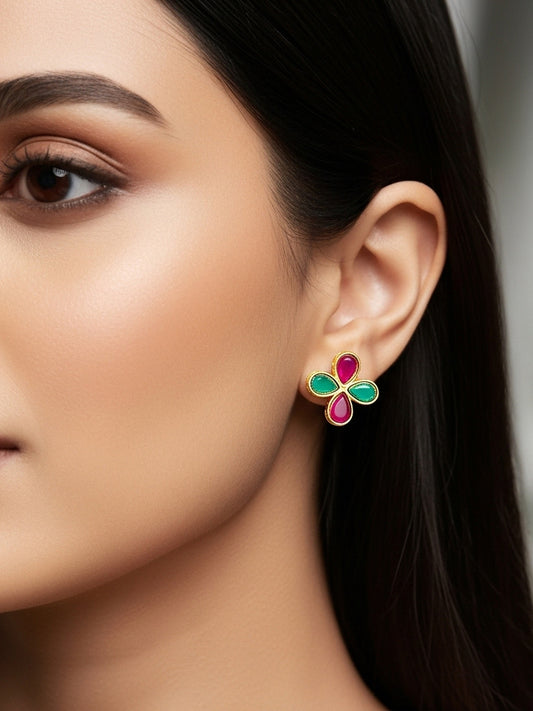 Aadita Multicolor Floral Teardrop Stud Earrings