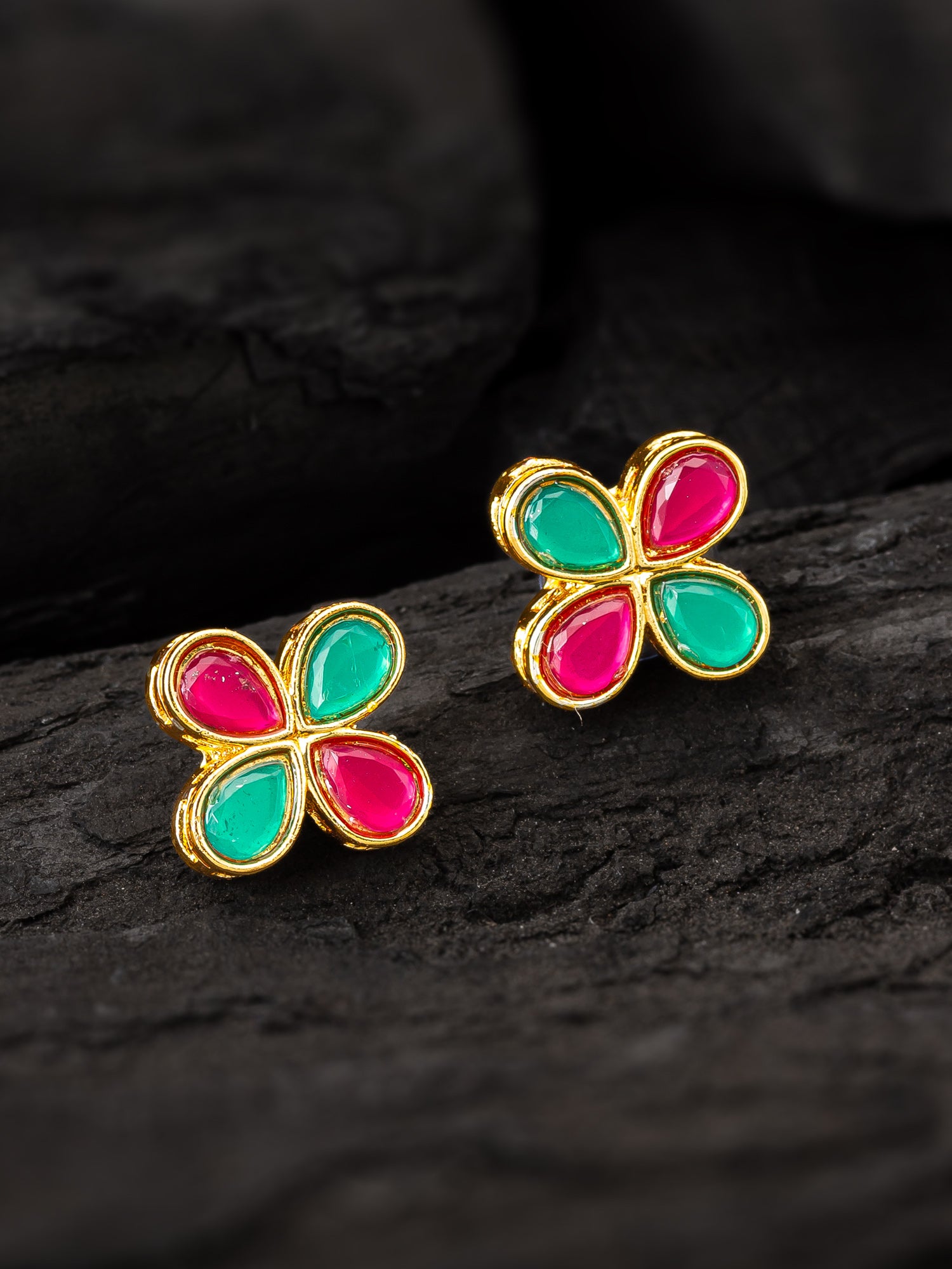 Aadita Multicolor Floral Teardrop Stud Earrings