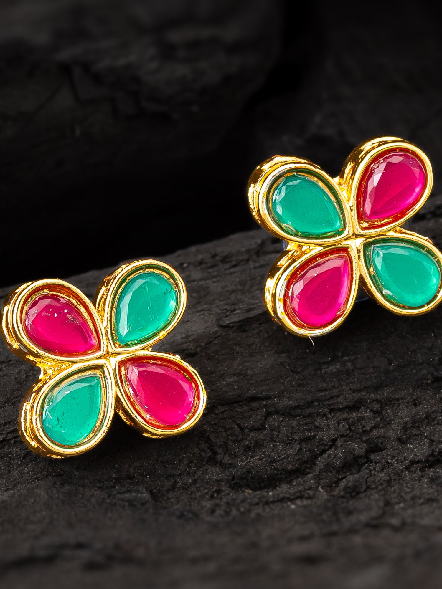 Aadita Multicolor Floral Teardrop Stud Earrings