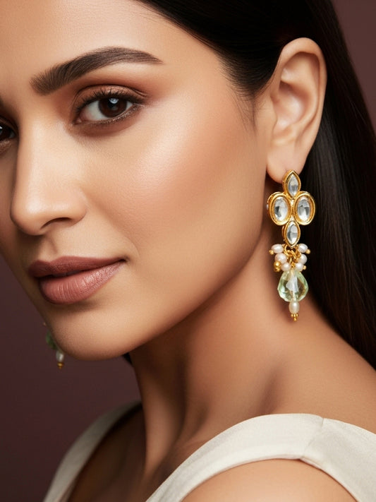 Aadita Gold Plated Kundan and Pearl Drop Earrings