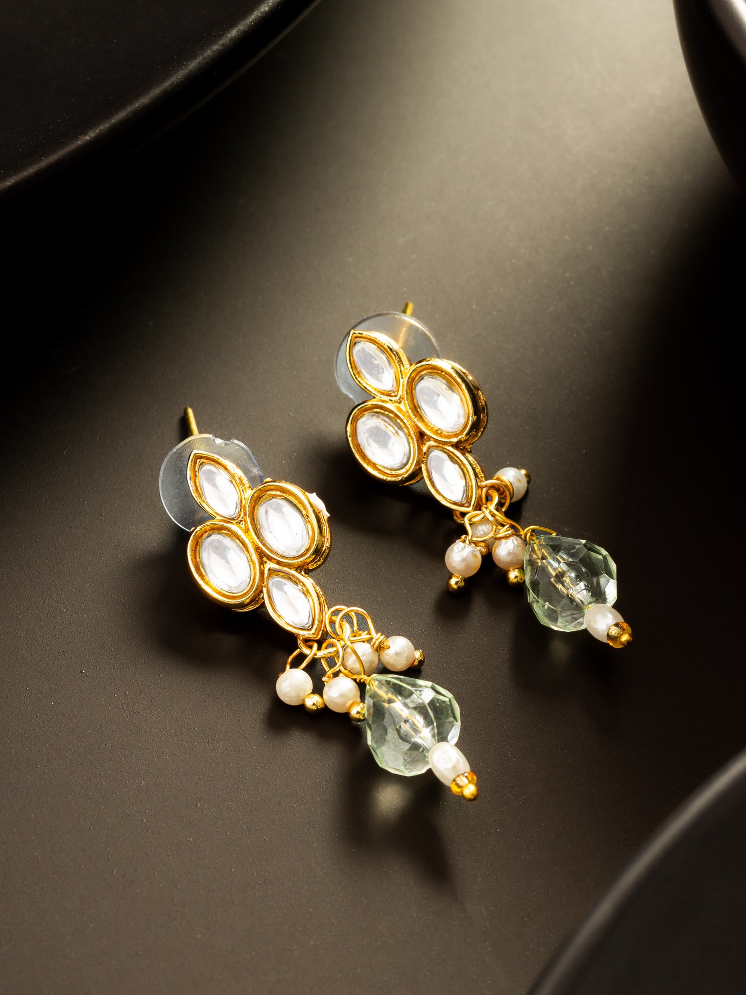 Aadita Gold Plated Kundan and Pearl Drop Earrings