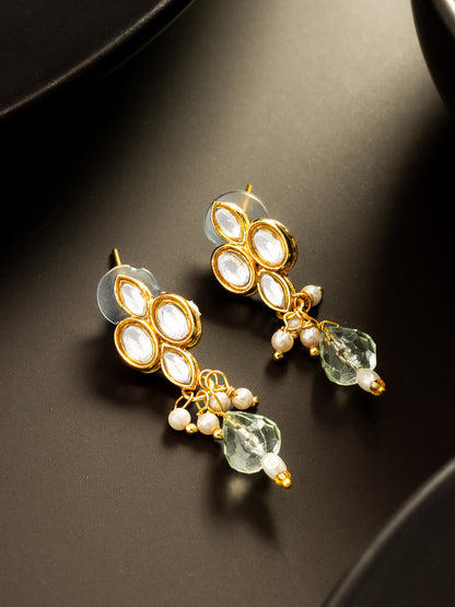 Aadita Gold Plated Kundan and Pearl Drop Earrings