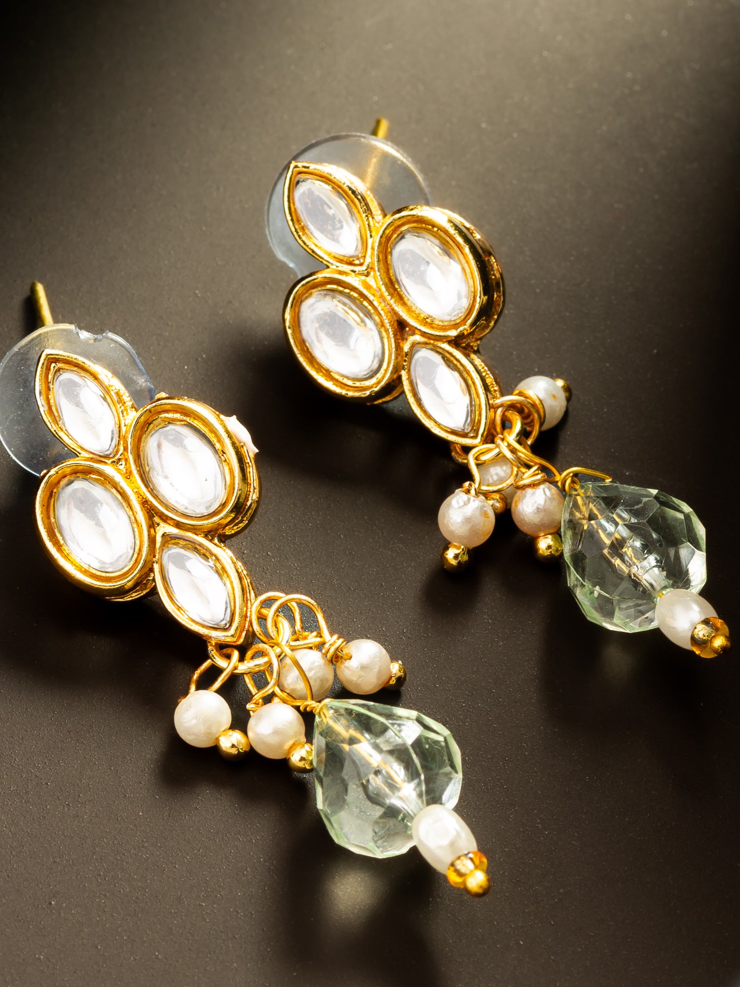 Aadita Gold Plated Kundan and Pearl Drop Earrings