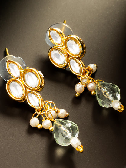 Aadita Gold Plated Kundan and Pearl Drop Earrings