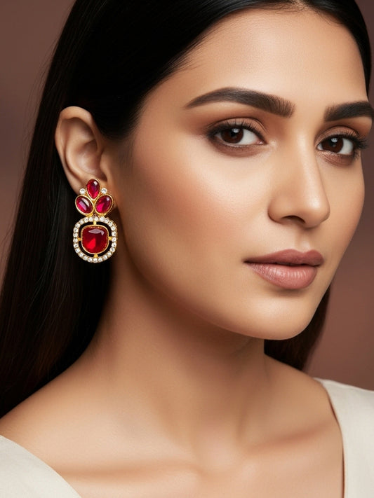 Aadita Pink Kundan Gold Plated Traditional Earrings